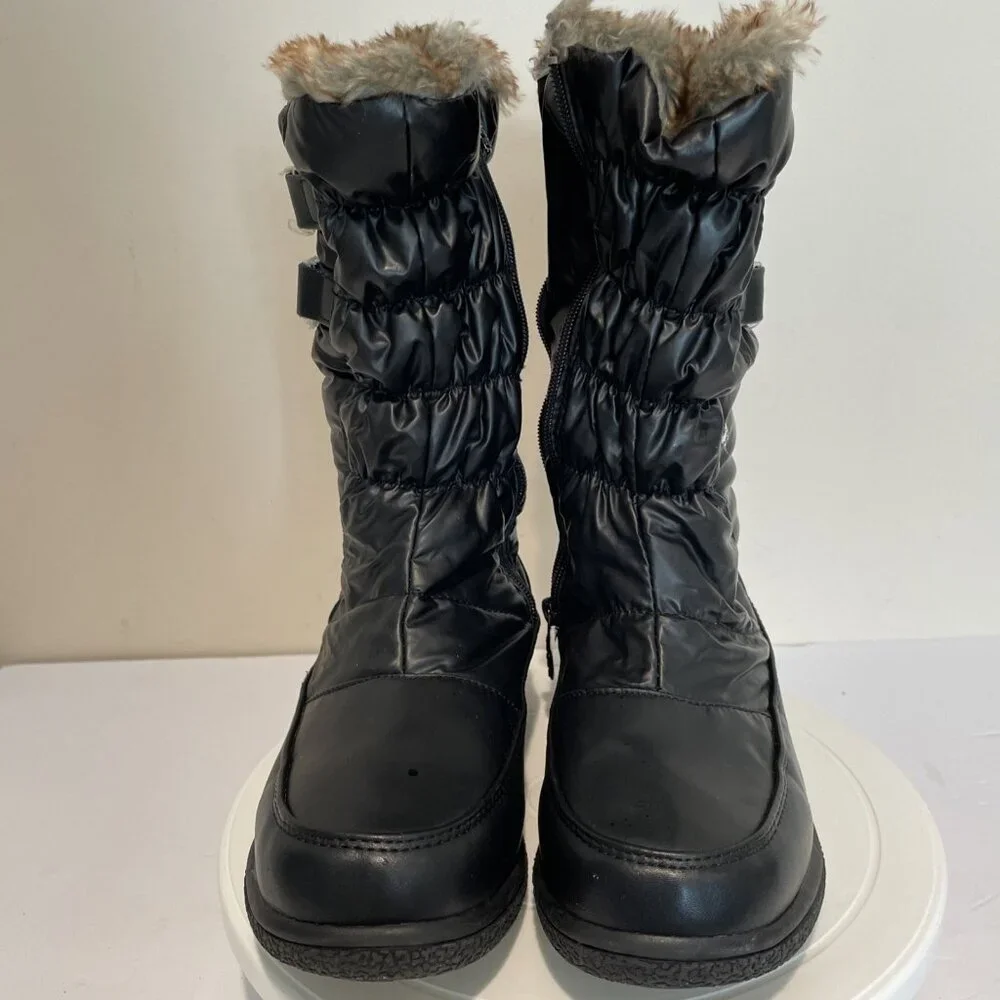 TOTES BEATRIX Winter Boots Women 8 WC Wide Calf Black Faux Rabbit Fur Lining